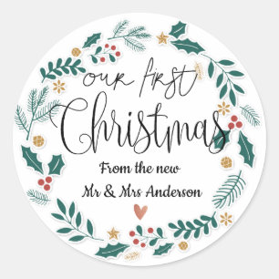 Rond Notre Premier Noël En Couple   Sticker de couronne