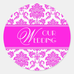 Rond Notre Sticker Mariage Hot Pink Damask