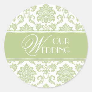 Rond Notre Sticker Mariage Sage Damask
