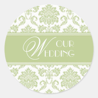 Rond Notre Sticker Mariage Sage Damask