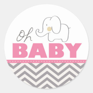 Rond Oh Baby Elephant - Sticker Invitation Baby shower