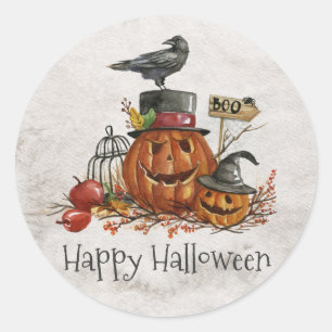 Rond Oiseau noir d'Halloween et Citrouilles   Sticker