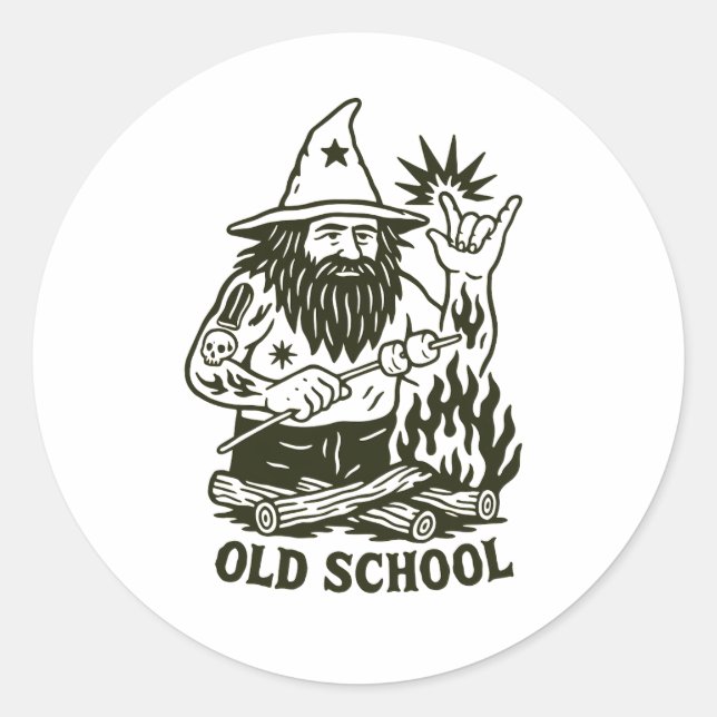 Rond Old School Magic Wizard Funny Sticker (Devant)