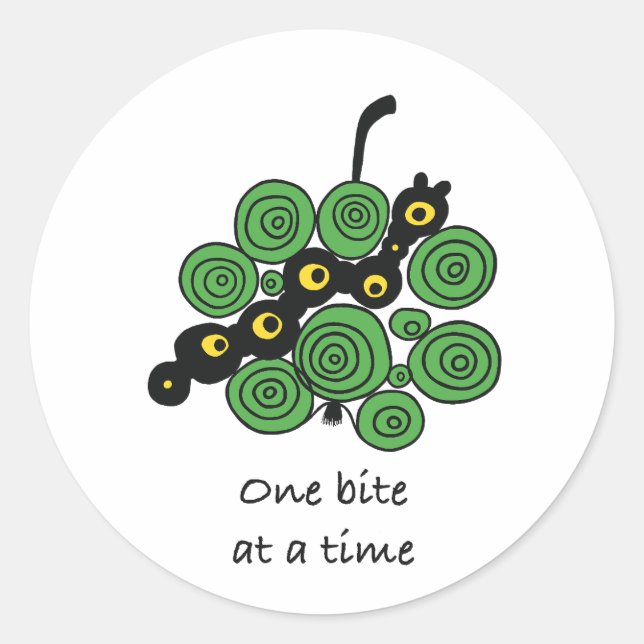 Rond One Bite at a Time Round Sticker – Cute Worm Doodl (Devant)