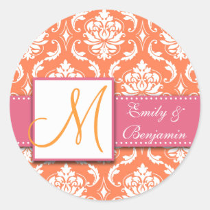 Rond Orange Blanc Damas mariage Favoriser Sticker rose