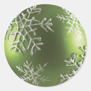 Rond Ornement vert avec Sticker Snowflakes