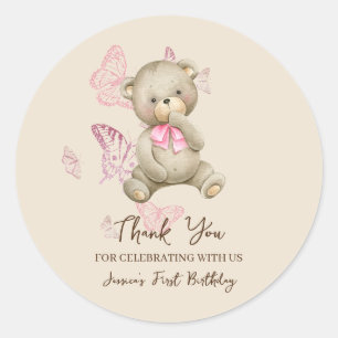 Rond Ours Teddy Avec Sticker Papillons Rose