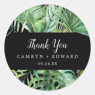 Rond Palme tropicale sauvage Sticker Favor Merci noir
