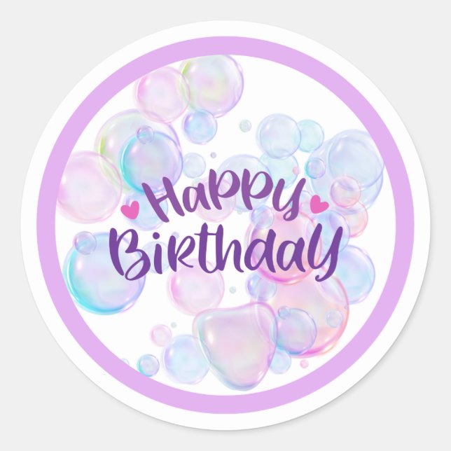 Rond Pastel Bubble “Happy Birthday” Sticker (Devant)