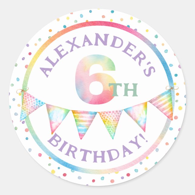 Rond Pastel Confetti 6e Sticker Privilège Anniversaire (Devant)