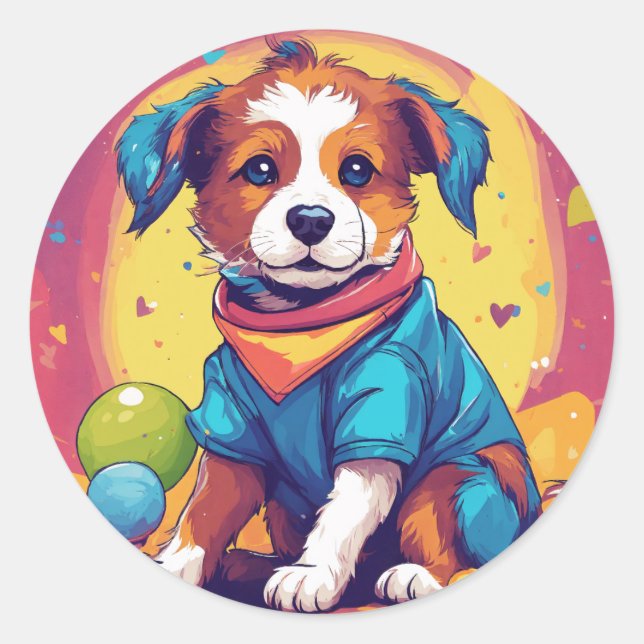Rond Pawsome Pup : Sticker de chien jouant (Devant)