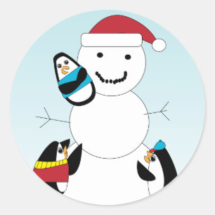 Rond Penguin Construire un Sticker Snowman
