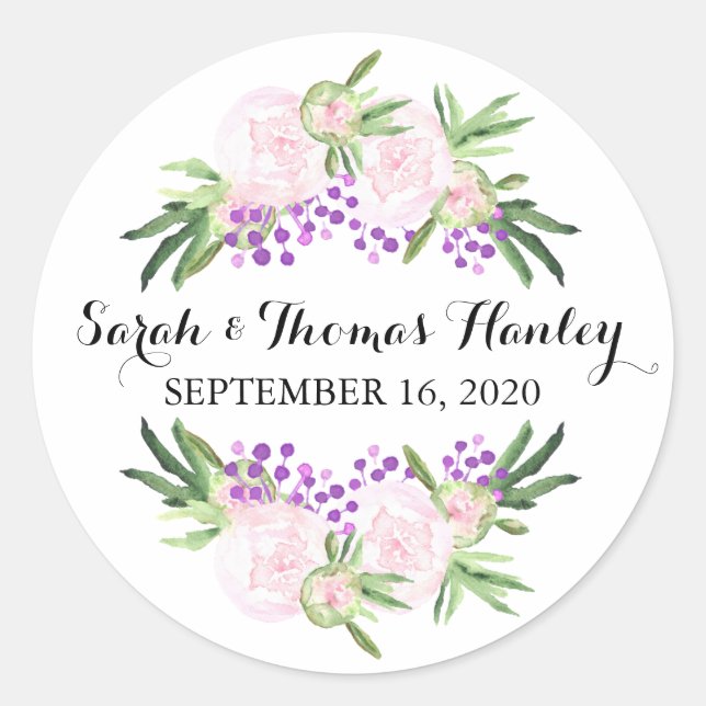 Rond Peonies roses I Sticker Mariage Floral (Devant)