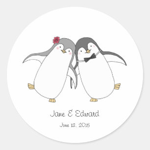 Rond Personnalisé Mariage Faveur Sticker mignon Penguin