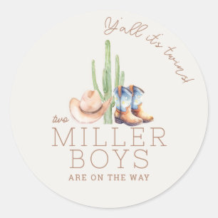 Rond Petit Cowboy Twin Baby Shower Round Sticker