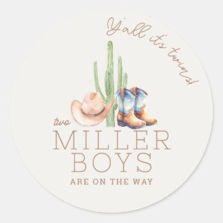 Rond Petit Cowboy Twin Baby Shower Round Sticker
