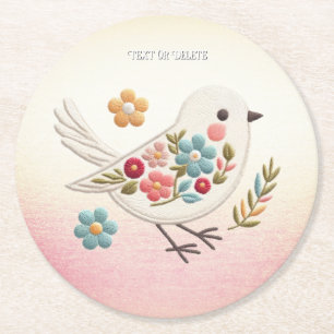 Rond Petit Dessous de verre de papier floral d'oiseaux 