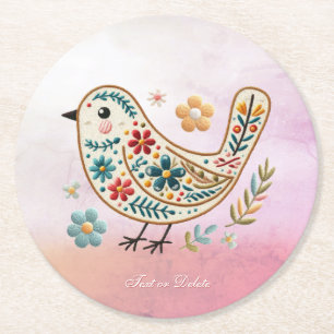 Rond Petit Dessous de verre en papier rose fleuri d'ois