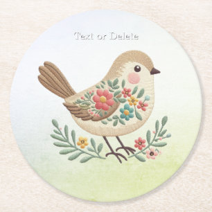 Rond Petit Dessous de verre Floral d'or d'oiseaux