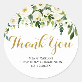 Rond Petit garçon Floral First Communion Sticker Merci