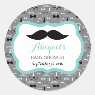 Rond Petit Homme Sticker Baby shower, Turquoise, Gris, 