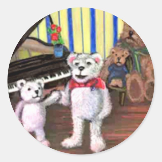 Rond Petit ours Piano Leçon Sticker (Devant)