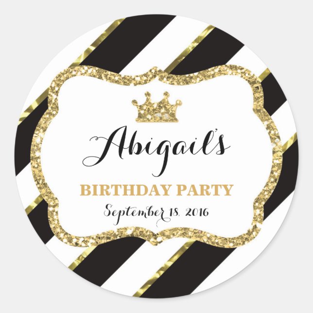 Rond Petit Sticker Princesse, Noir, Or (Devant)