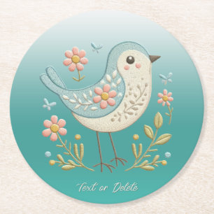 Rond Petite broderie florale d'oiseaux Dessous de verre
