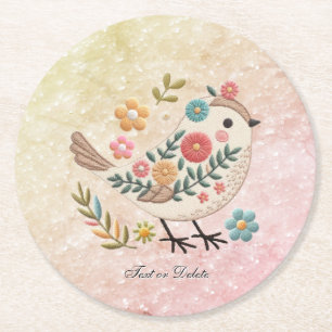 Rond Petites fleurs Feuilles  Dessous de verre en papie
