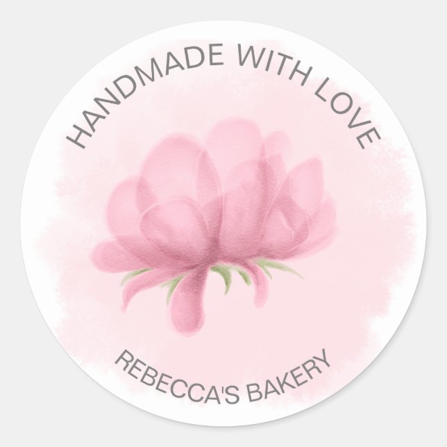 Rond Pinceau rose floral fait à la main avec Sticker d' (Devant)