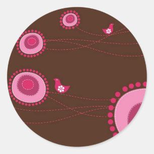 Rond Pink Dotted Flowers et Happy Birds Sticker