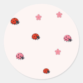 Rond Pink Ladybug Garden Pattern Sticker