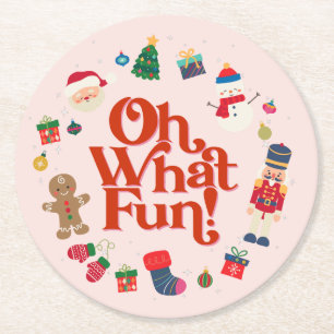 Rond Pink Oh What Fun Christmas Party Dessous de verre