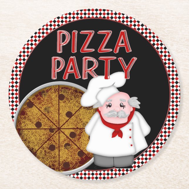 Rond Pizza Party, Dessous de verre 2-Noirs Style (Devant)