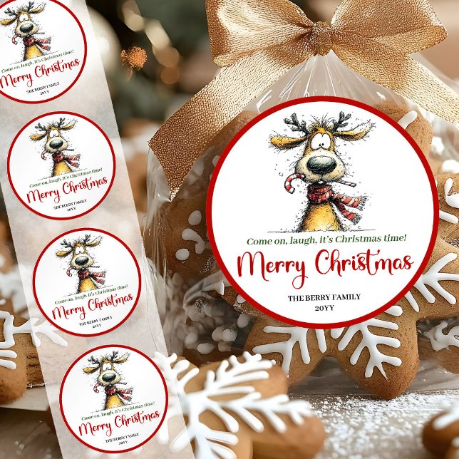 Rond Playful quirky reindeer bright Christmas sticker (Playful quirky reindeer bright Christmas sticker)