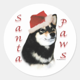Rond Poches de Père Noël Shiba Inu Noir - Sticker