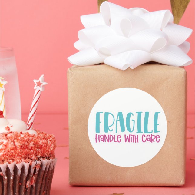 Rond Poignée Fragile Avec Soin - Sticker pour petites e (Fête)