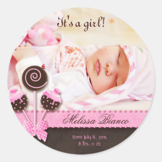 Rond Pops de gâteau Bébé Girl Sticker rose Brown bonbon