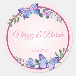Rond purple butterfly wedding sticker