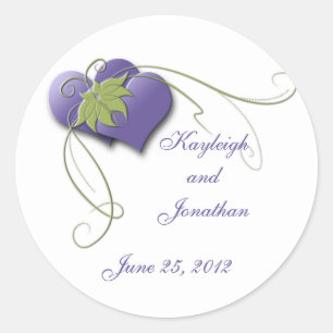 Rond Purple Hearts Green Swirls Save the Date Sticker