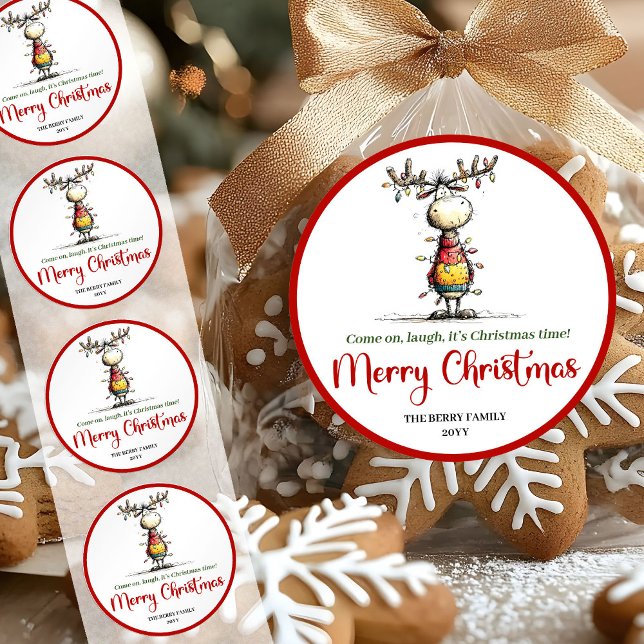 Rond Quirky reindeer fun whimsical Xmas sticker style (Quirky reindeer fun whimsical Xmas sticker style)