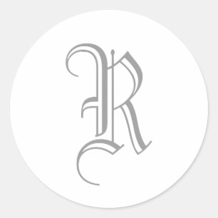 Rond R Letter Monogram Sticker Grey Old English