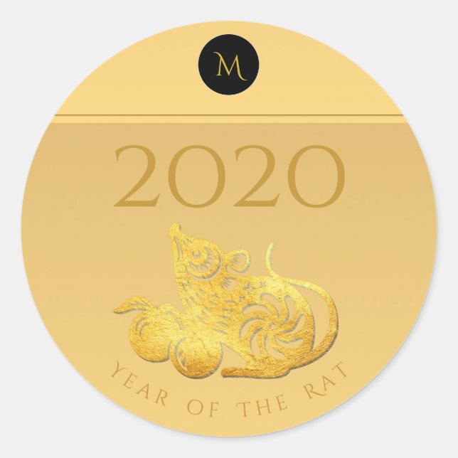 Rond Rat Année 2020 fruits Élégant Monogramme R Sticker (Devant)
