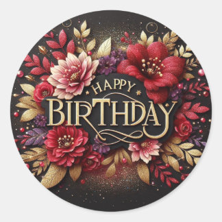 Rond Red floral birthday sticker 