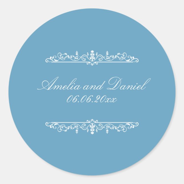 Rond Regency  Style Blue Wedding Sticker (Devant)