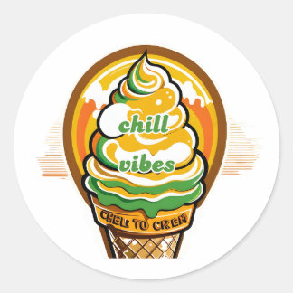 Rond Retro Chill Vibes Ice Cream Sticker - Summer Sunbu