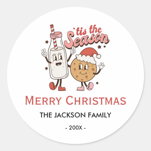 Rond Retro Mignonne Noël Nom de famille Sticker classiq (Devant)
