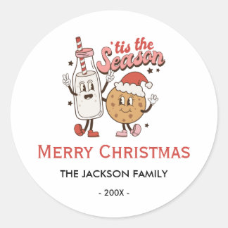 Rond Retro Mignonne Noël Nom de famille Sticker classiq