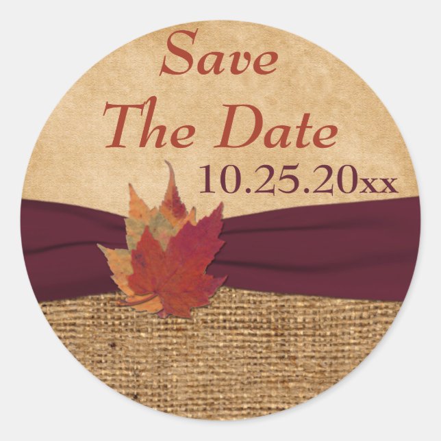 Rond RIBBON IMPRIMÉ, Feuilles d'automne, Sticker 1,5" - (Devant)
