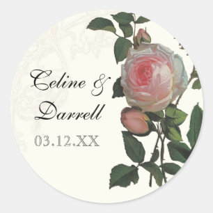 Rond Rose botanique, Sticker Mariage noir ou Sceau